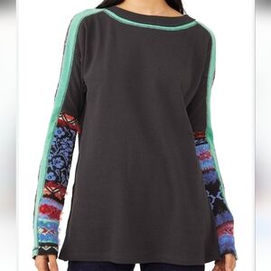 Free People-Long Sleeve "On My Way" Cuff Thermal Top in Washed Black-Size XS